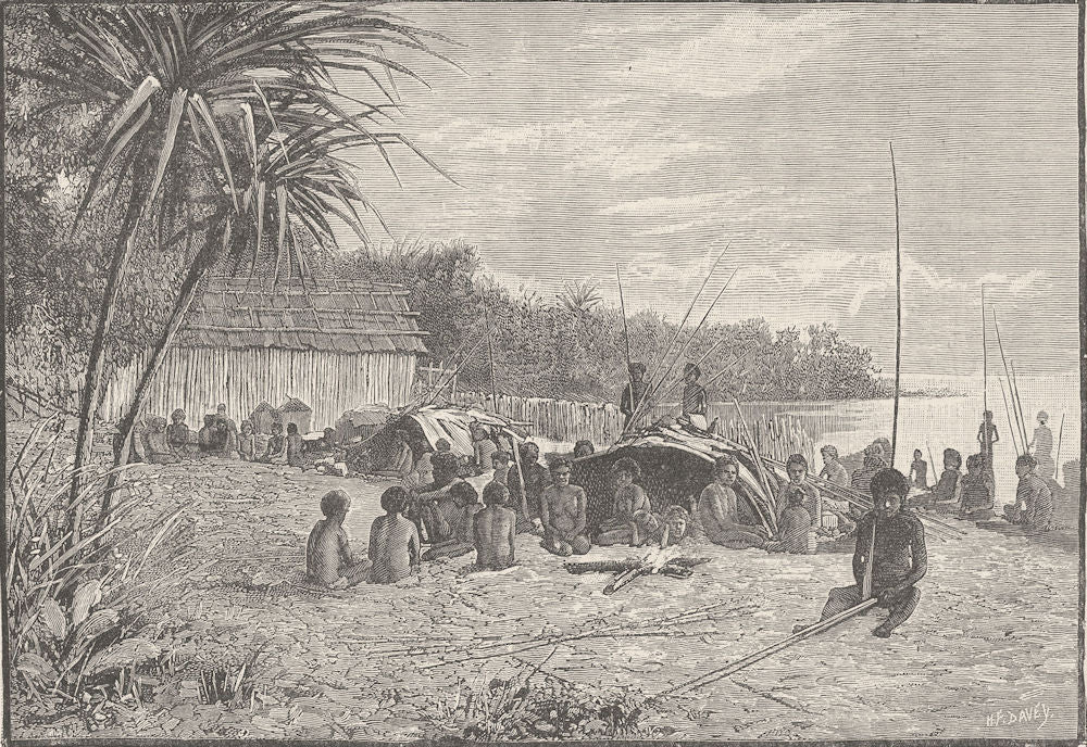 AUSTRALIA. Northern Territory. native Camp 1890 old antique print picture